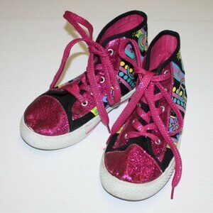 New Edition Girl's Pink & Multi Color Peace Theme High Tops Runners Shoes size 2